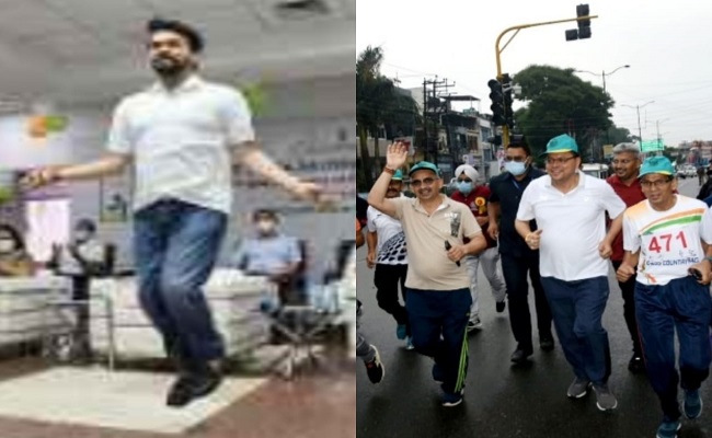 खेल मंत्री अनुराग ठाकुर रस्सी कूदे तो सीएम धामी ने दौड़ लगाकर दिया फिट रहने का संदेश