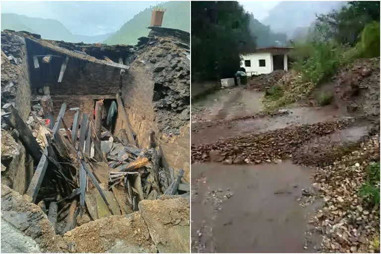 नैनीताल: भारी बारिश के कारण रामगढ़ में भूस्खलन, घरों में घुसा मलबा