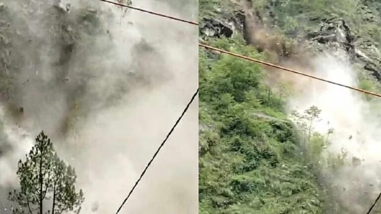 केदारनाथ यात्रा मार्ग पर भारी बारिश से पहाड़ी से हुआ भूस्खलन
