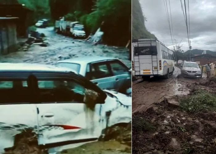 शिमला के कोटखाई में बादल फटने से तबाही, मलबे में दबा पेट्रोल पंप और कई वाहन