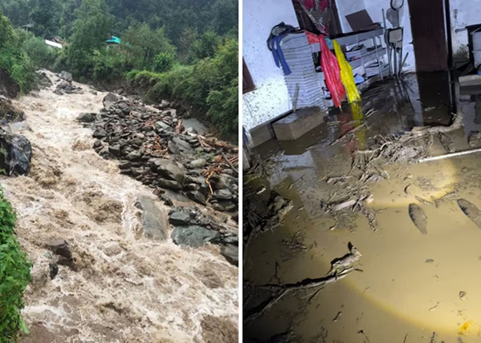 मंडी में फ्लैश फ्लड से हड़कंप: रात 2 बजे नाला उफनाया, घरों और दुकानों में घुसा पानी